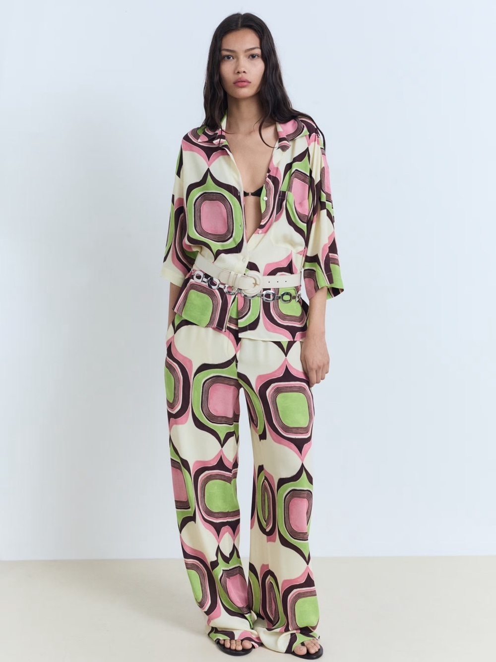 Mango Geometric print Co-ord set blouse + pants NWT